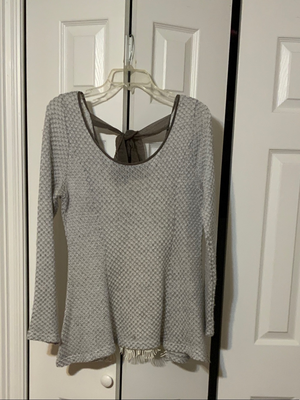 Women’s Light Gray Knit Tunic with Back Tie Detail